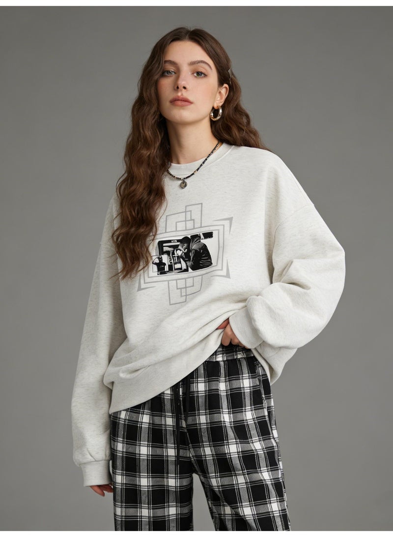 retro photo graphic T-neck sweatshirt | Unisex oversized pullover, retro casual and street style - Image 1